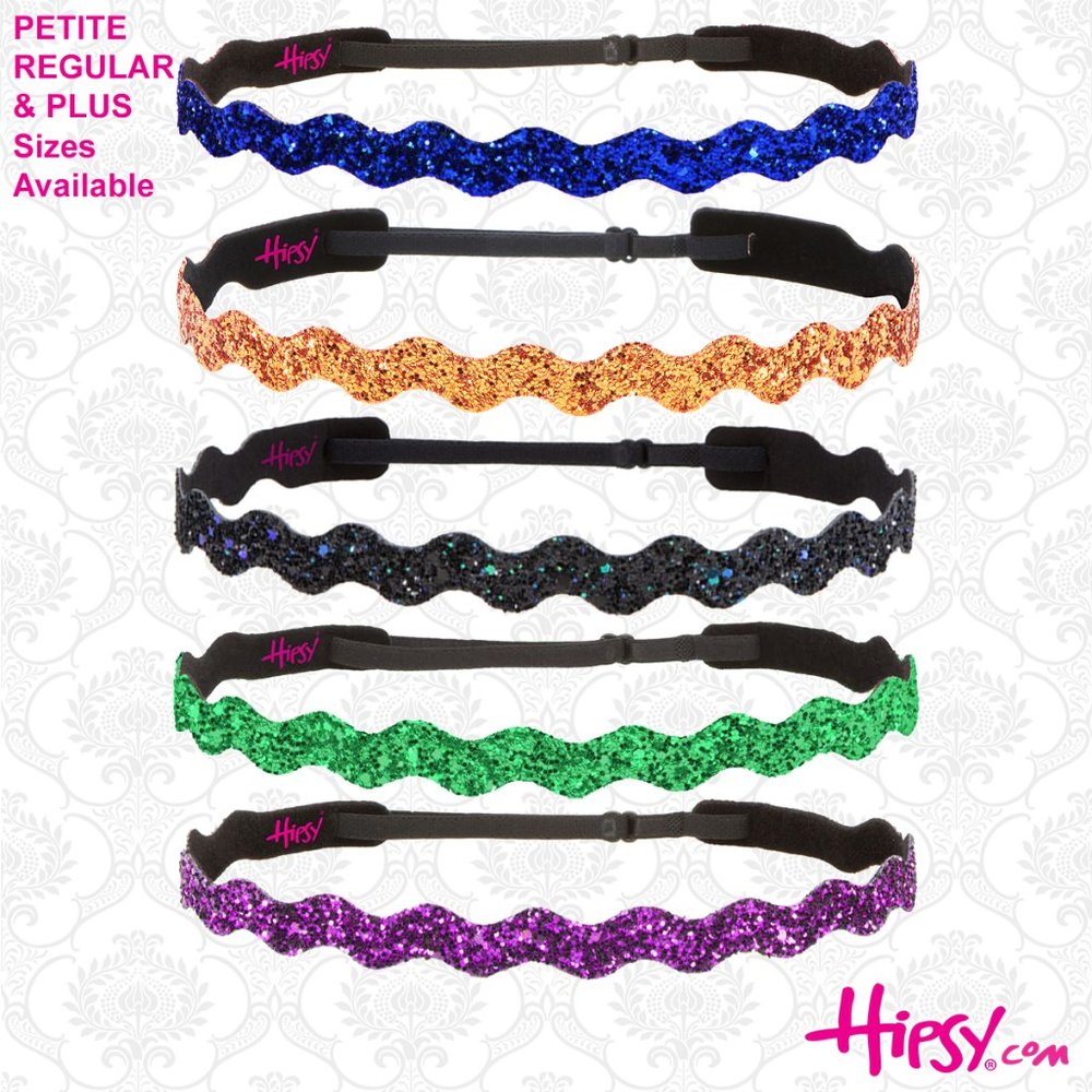 Hipsy 5pk Fuchsia/Green/Peacock/Orange/Royal Blue Wave Bling Glitter Headbands